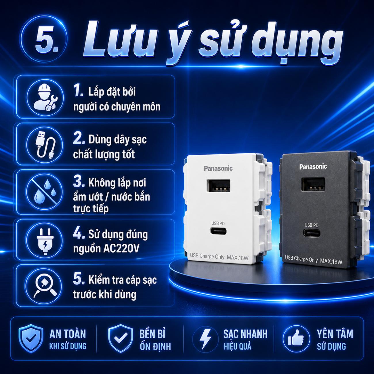 Ổ cắm USB Panasonic 2 cổng Type A-C / A-C Type 2-Port USB Charger